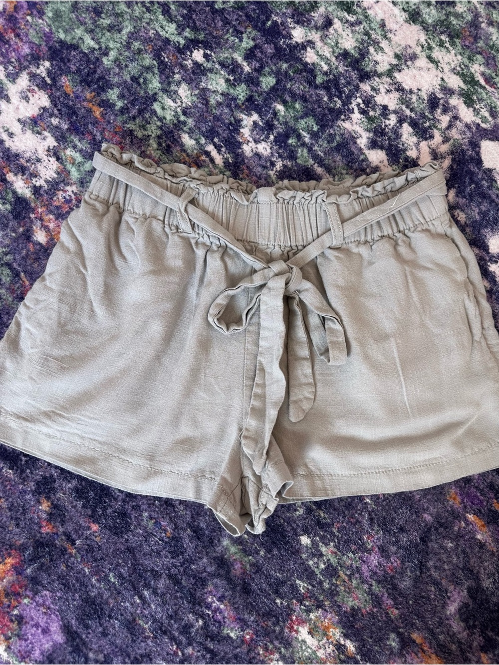 Kiss & Cry Linen Blend Paperbag Shorts Size L Gray Tie Waist